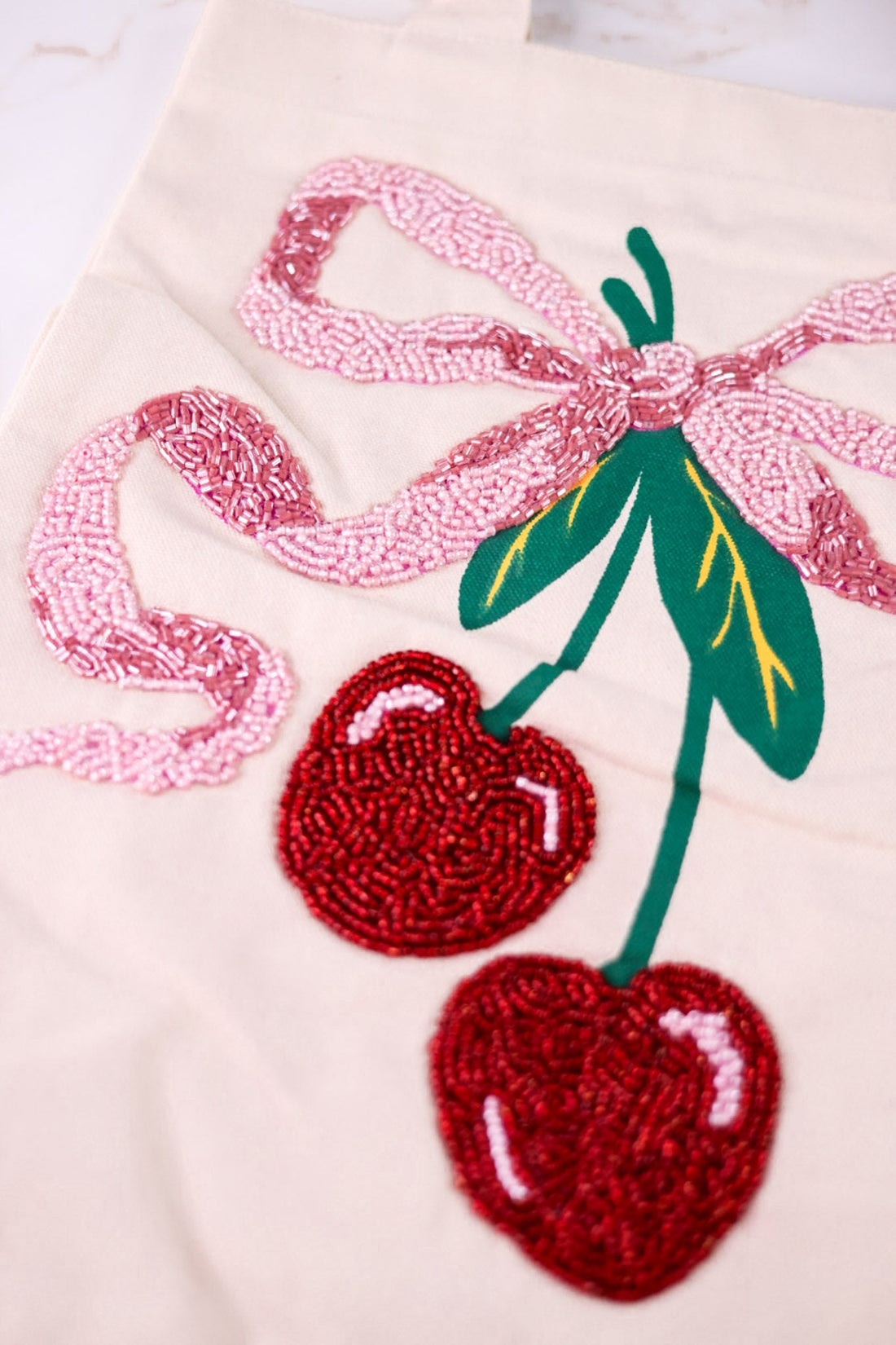 Beaded Cherry Canvas Tote Bag - Whiskey Skies - KARMA
