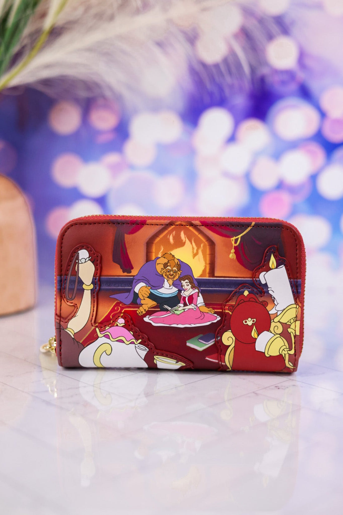 Beauty and the Beast Fireplace Scene Zip Around Wallet - Whiskey Skies - LOUNGEFLY