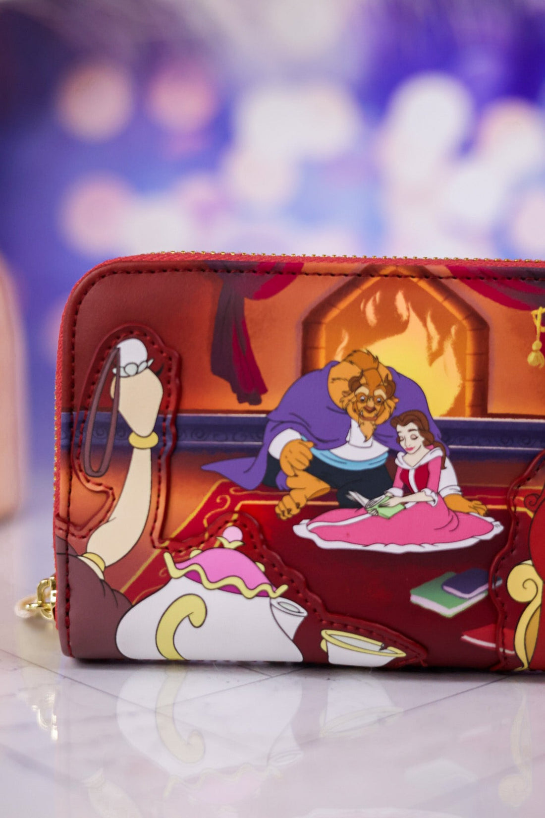 Beauty and the Beast Fireplace Scene Zip Around Wallet - Whiskey Skies - LOUNGEFLY