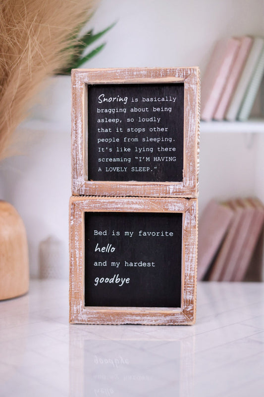 Bed Is My Favorite Hello & Hardest Goodbye Wooden Sign - Whiskey Skies - ADAMS & CO