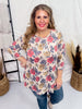 Beige Floral 3/4 Sleeve Top with Round Neckline - Whiskey Skies - DEAR SCARLETT