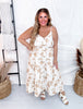 Beige Floral Linen Midi Tank Dress - Whiskey Skies - SWEET GENERIS
