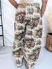 Beige & Mauve High Waist Barrel Leg Floral Jacquard Pants - Whiskey Skies - DAVI & DANI