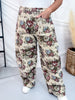 Beige & Mauve High Waist Barrel Leg Floral Jacquard Pants - Whiskey Skies - DAVI & DANI