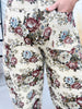 Beige & Mauve High Waist Barrel Leg Floral Jacquard Pants - Whiskey Skies - DAVI & DANI