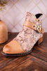 Beige Painted & Embossed Leather Ankle Boots - Whiskey Skies - SPRING FOOTWEAR