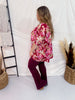 Berry Red Floral Top with Dolman Sleeves - Whiskey Skies - DEAR SCARLETT