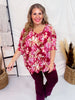 Berry Red Floral Top with Dolman Sleeves - Whiskey Skies - DEAR SCARLETT