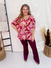 Berry Red Floral Top with Dolman Sleeves - Whiskey Skies - DEAR SCARLETT