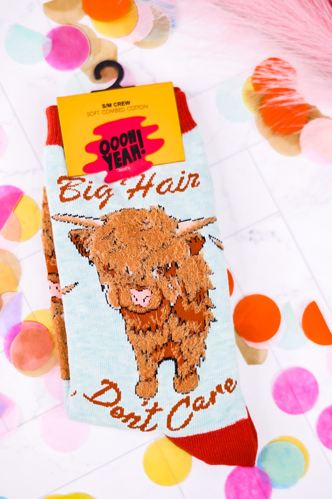 Big Hair Don't Care Highland Cow Socks - Whiskey Skies - JY DESIGNS