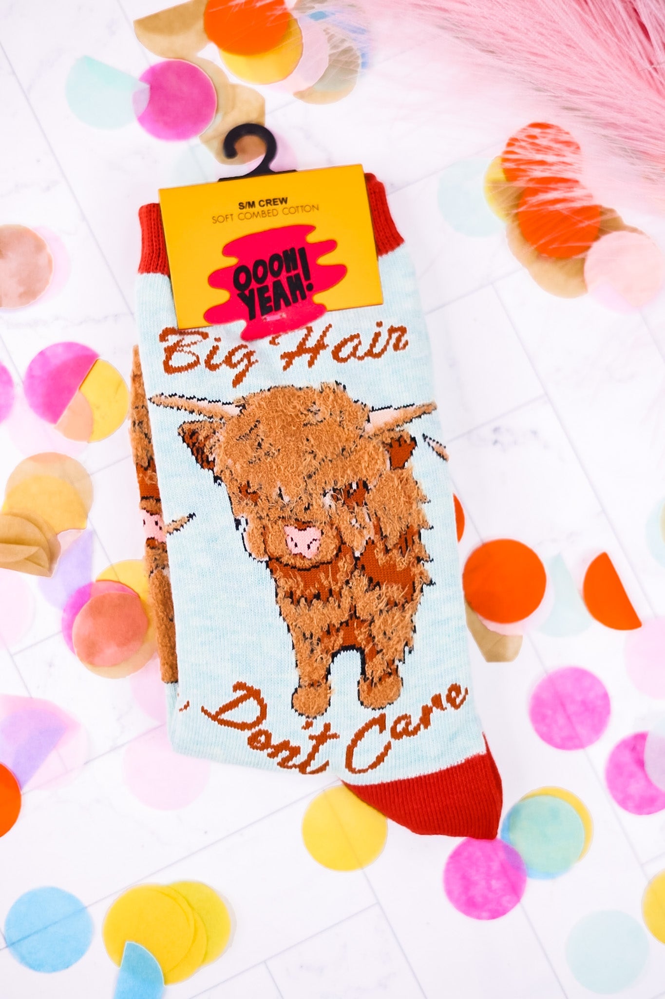 Big Hair Don't Care Highland Cow Socks - Whiskey Skies - JY DESIGNS