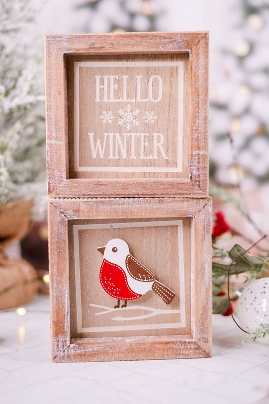 Bird/Hello Reversible Sign in Wooden Frame - Whiskey Skies - ADAMS & CO