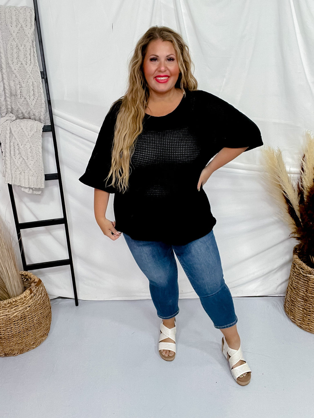 Black 3/4 Sleeve Knit Tunic Top - Whiskey Skies - ANDREE BY UNIT