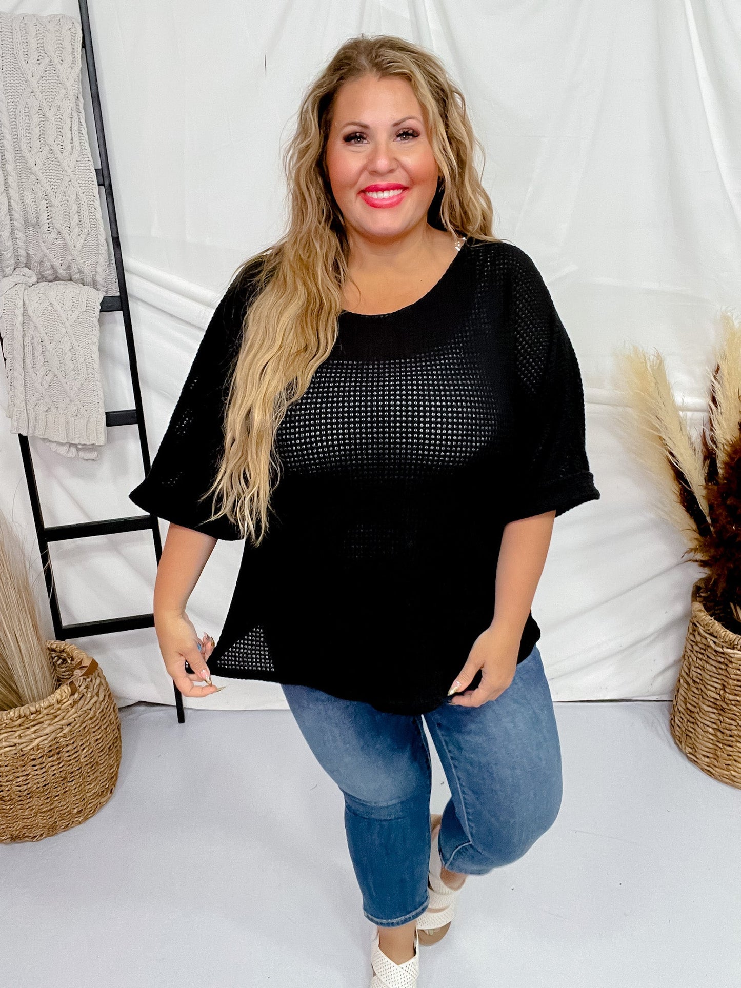 Black 3/4 Sleeve Knit Tunic Top - Whiskey Skies - ANDREE BY UNIT
