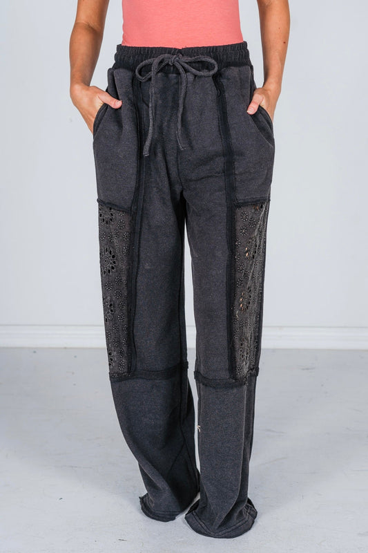 Black Acid Washed French Terry Pants - Whiskey Skies - ODDI