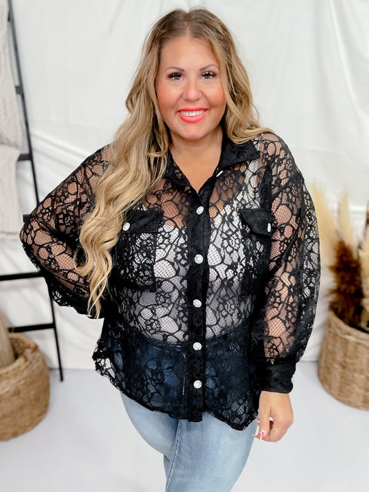 Black All Over Lace Button Up Blouse - Whiskey Skies - ANDREE BY UNIT