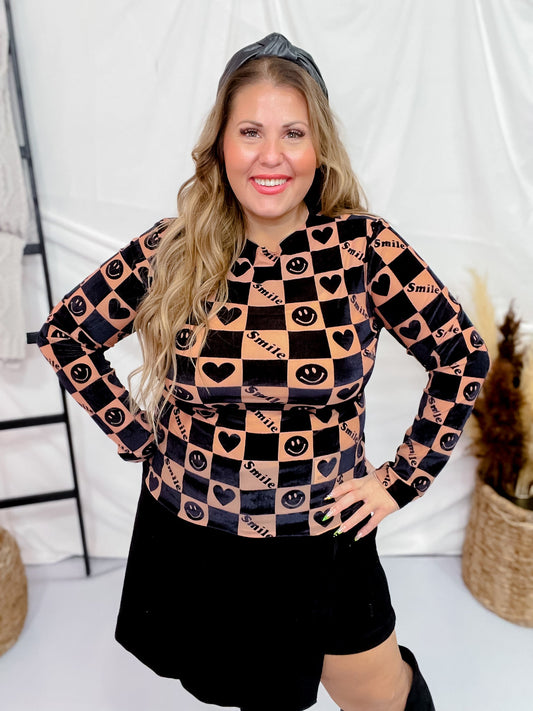 Black and Brown Smiley Checkered Mesh Layering Top - Whiskey Skies - DAVI & DANI