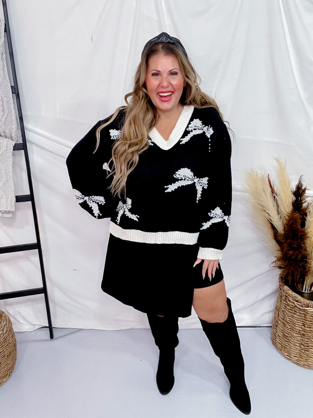 Black and Cream Pearl Studded Pullover Sweater - Whiskey Skies - DAVI & DANI