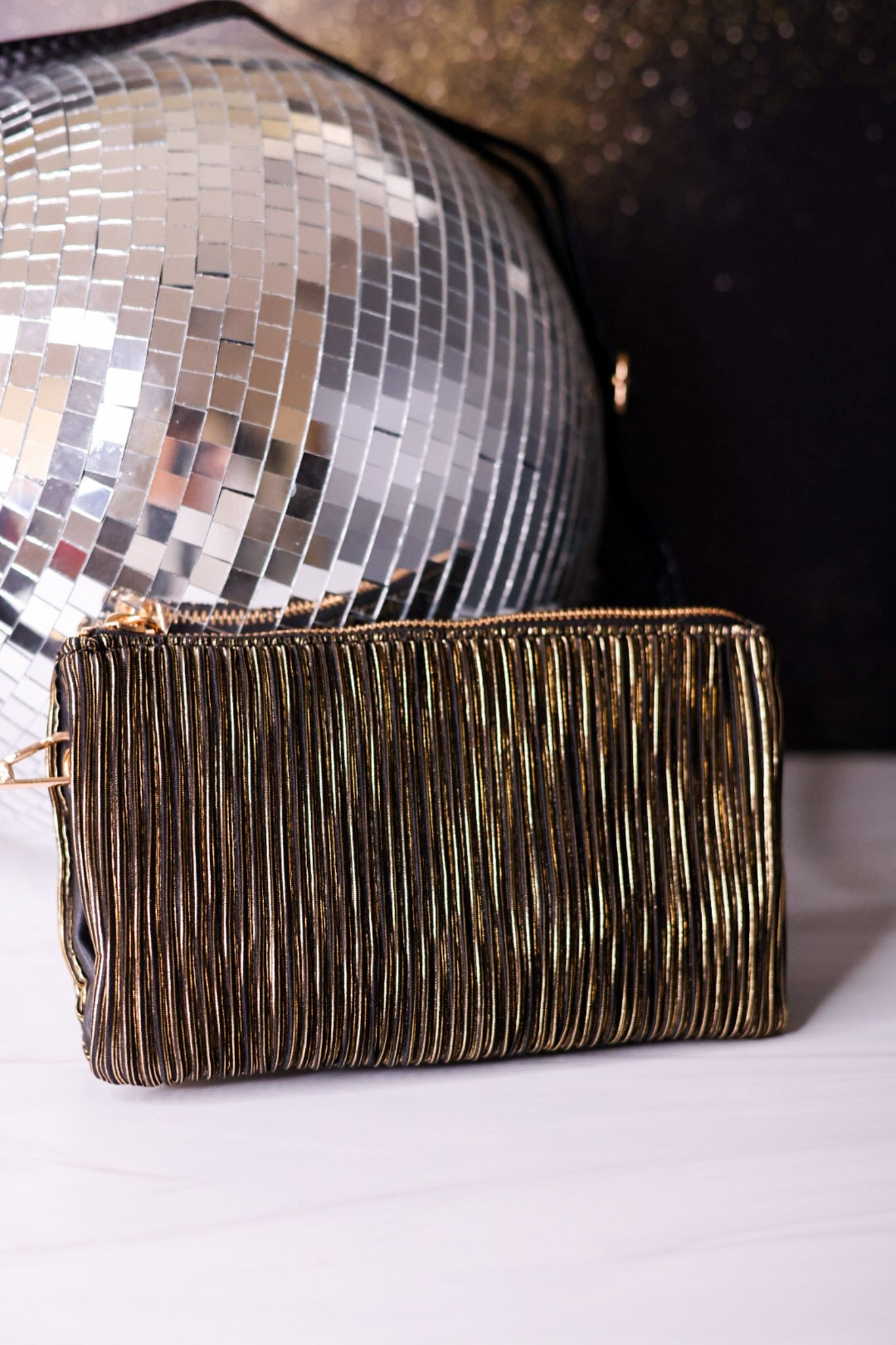 Black And Gold Shimmer Stripe Riley Crossbody Bag - Whiskey Skies - JEN & CO