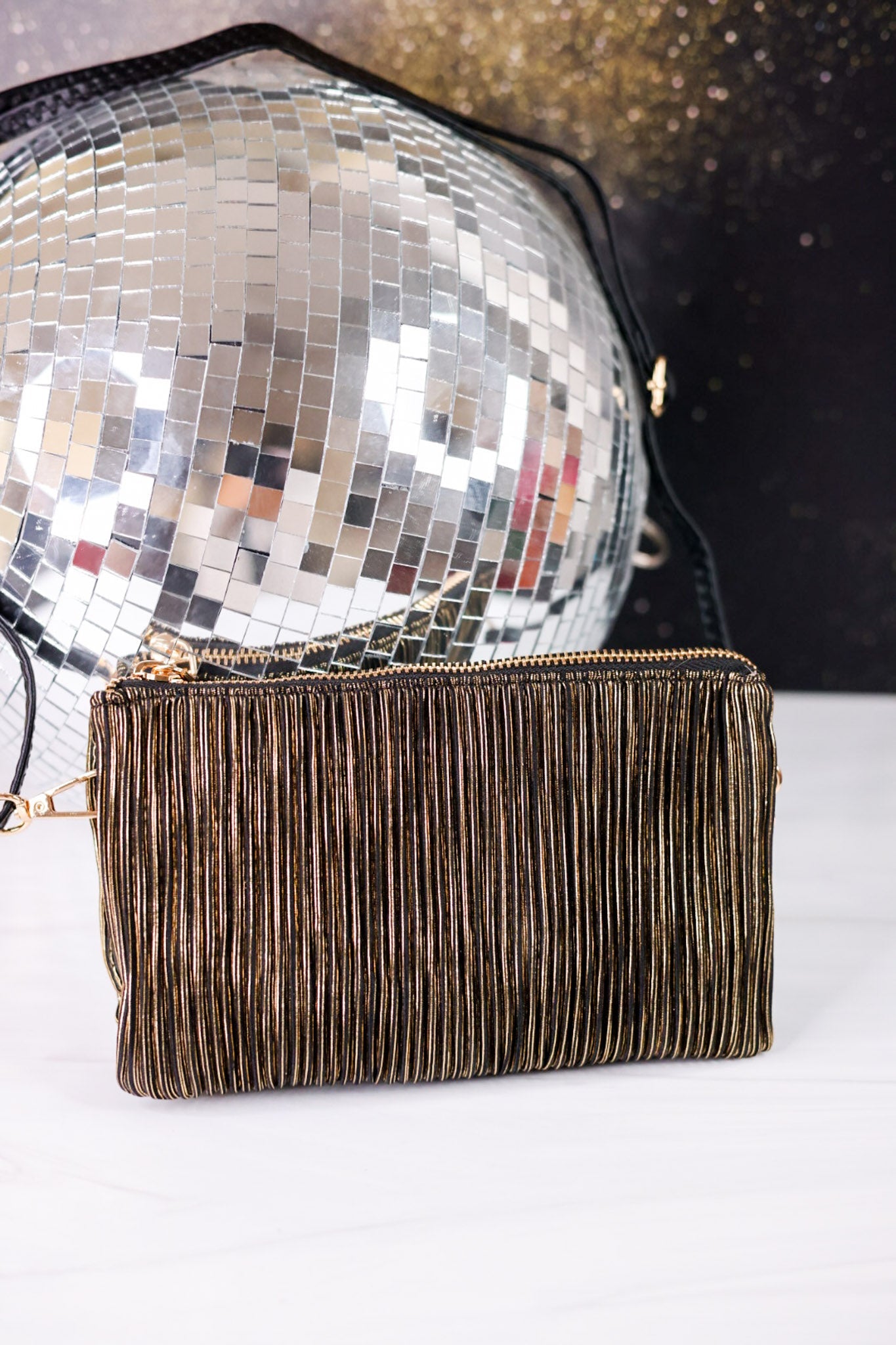 Black And Gold Shimmer Stripe Riley Crossbody Bag - Whiskey Skies - JEN & CO