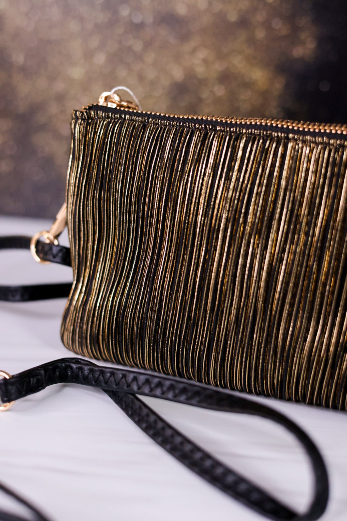 Black And Gold Shimmer Stripe Riley Crossbody Bag - Whiskey Skies - JEN & CO