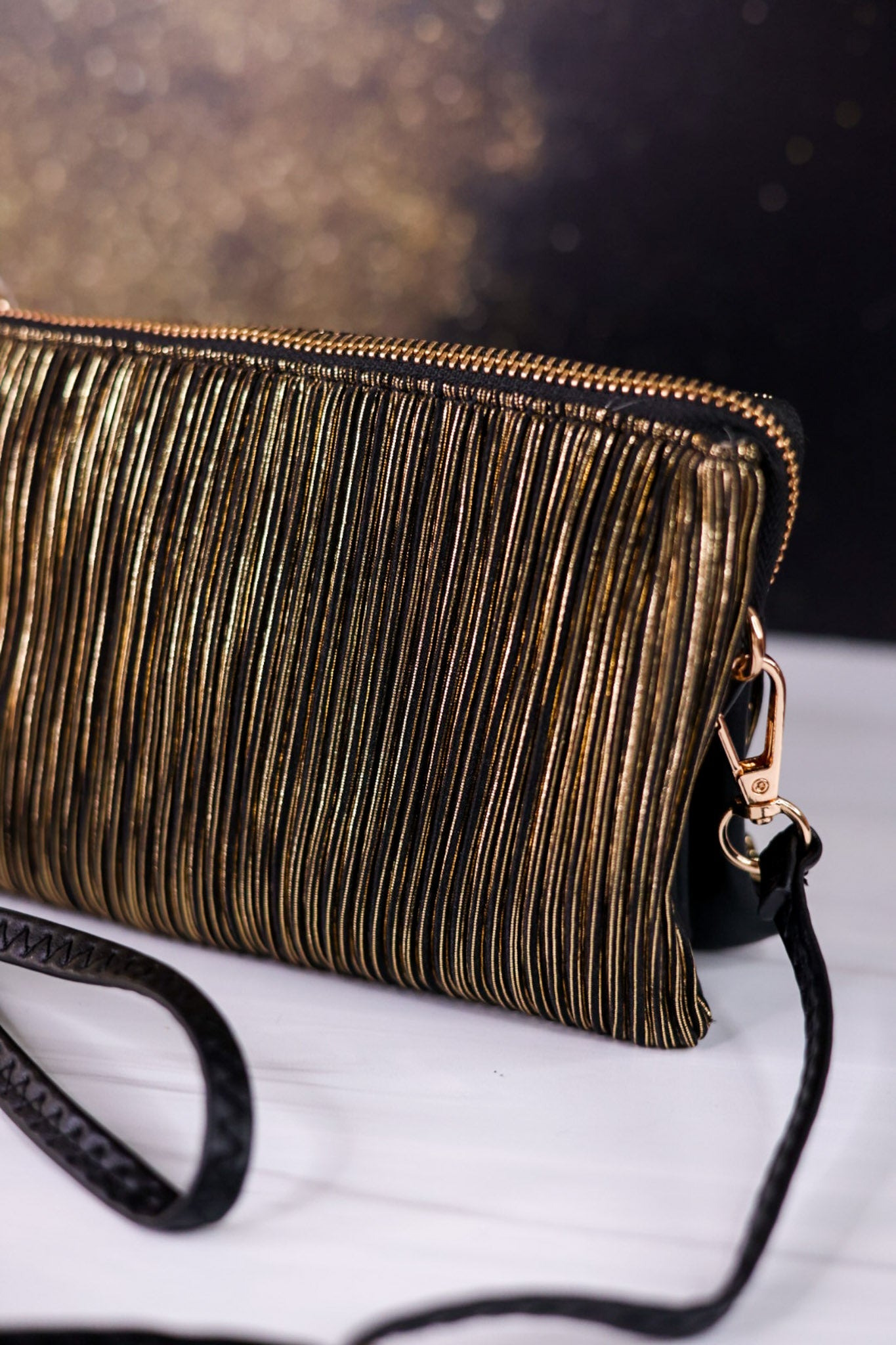 Black And Gold Shimmer Stripe Riley Crossbody Bag - Whiskey Skies - JEN & CO