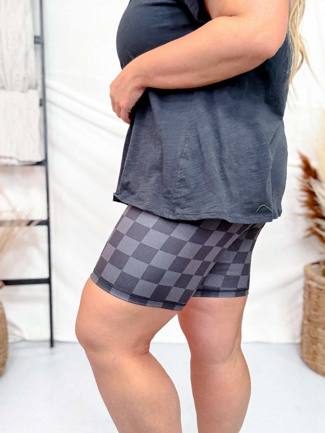 Black and Gray Checkered Biker Shorts - Whiskey Skies - JESS LEA