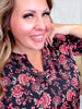 Black and Pink Floral Lizzy Top With 3/4 Tiered Bell Sleeves - Whiskey Skies - DEAR SCARLETT