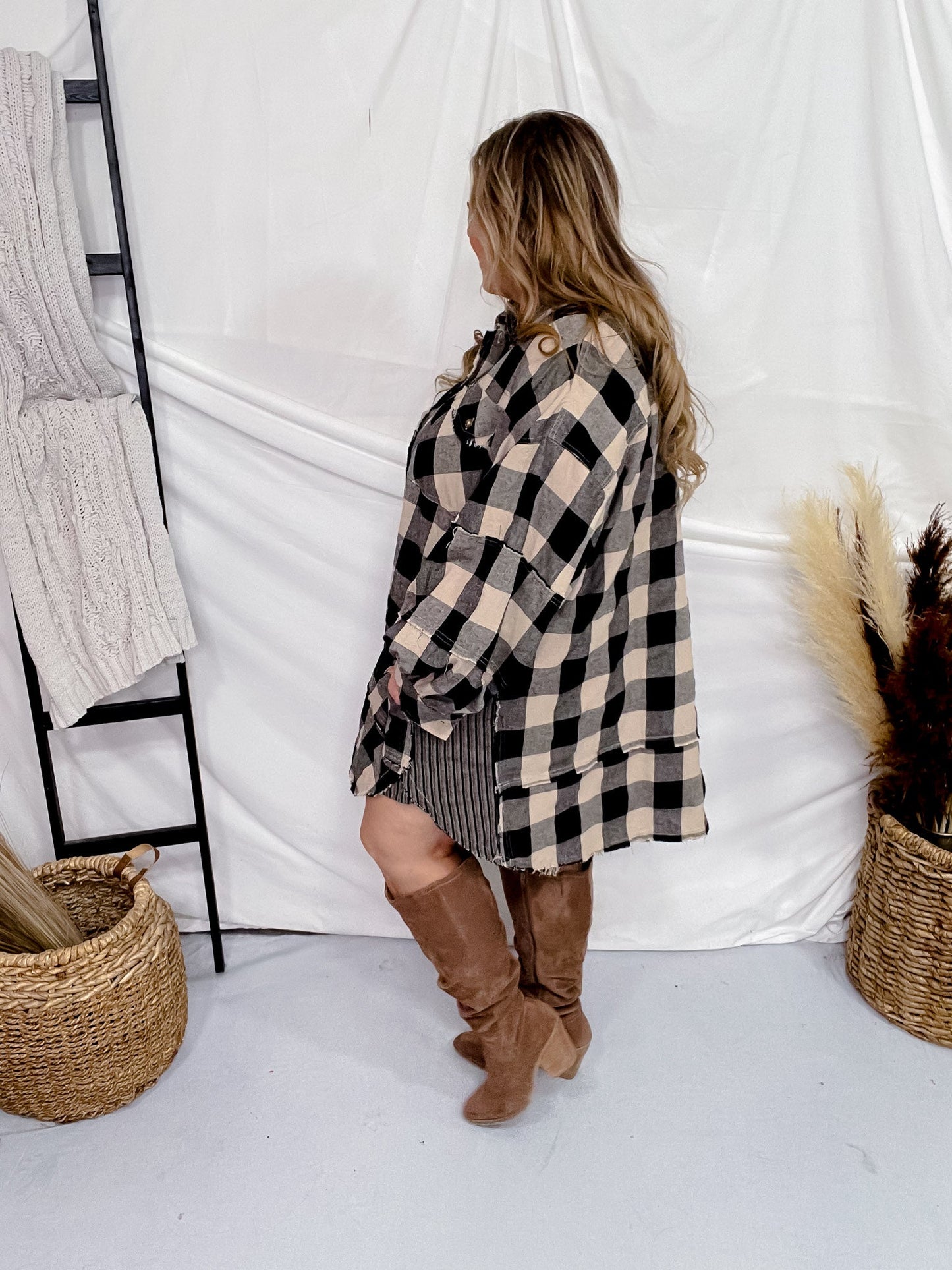 Black and Taupe Plaid Tunic Dress - Whiskey Skies - EASEL