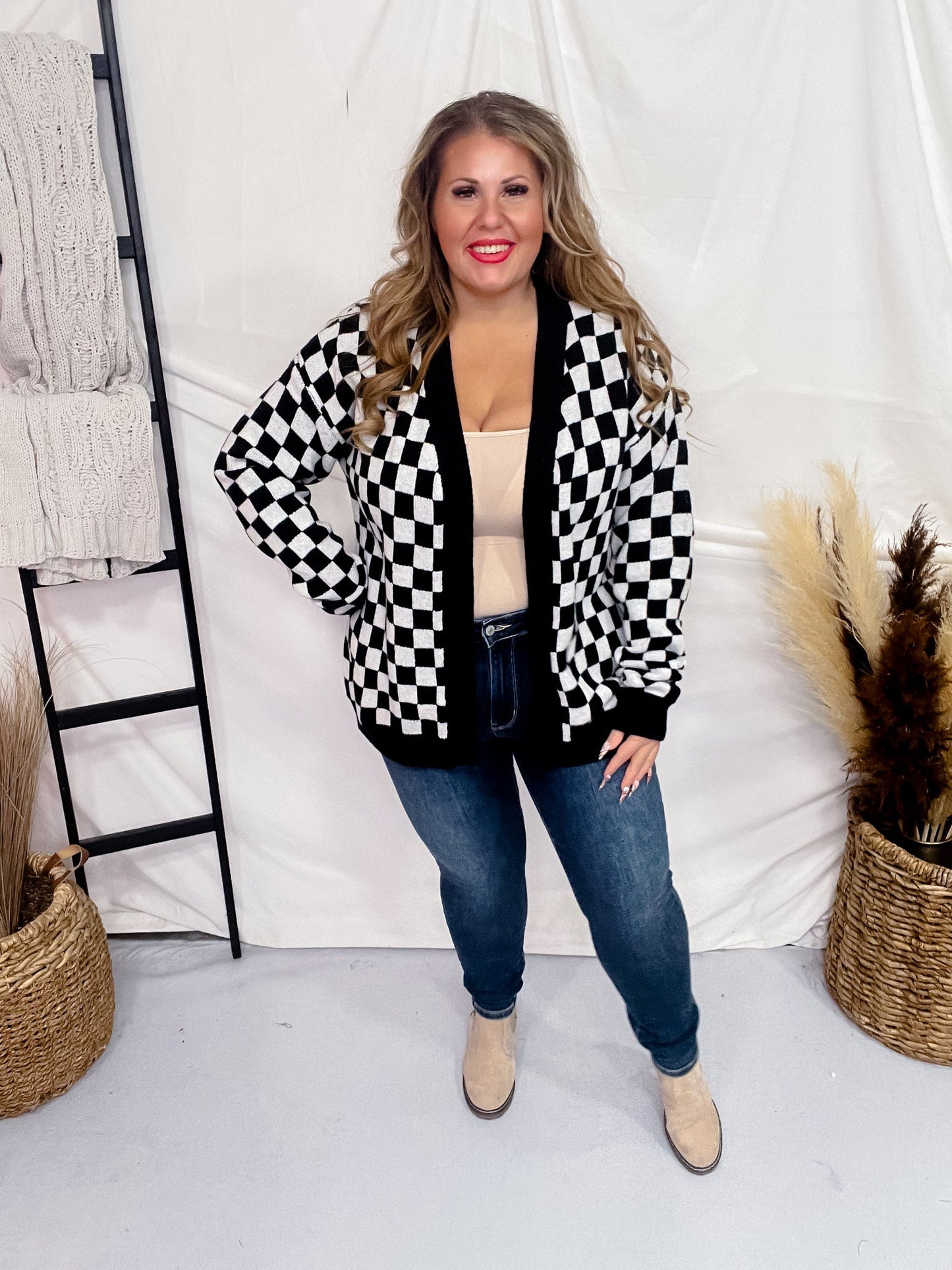 Black and White Checkered Cardigan - Whiskey Skies - MICHELLE MAE