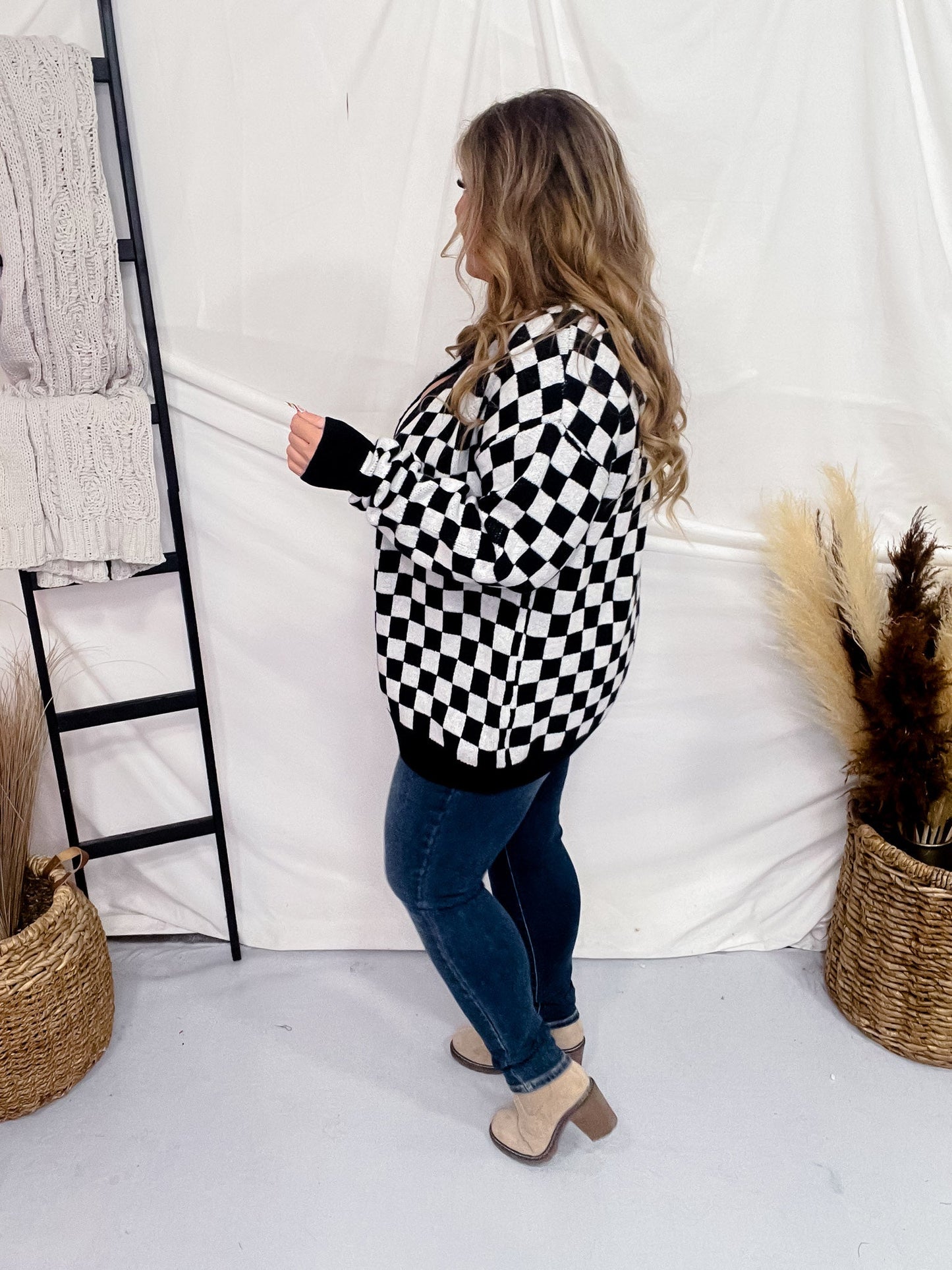 Black and White Checkered Cardigan - Whiskey Skies - MICHELLE MAE