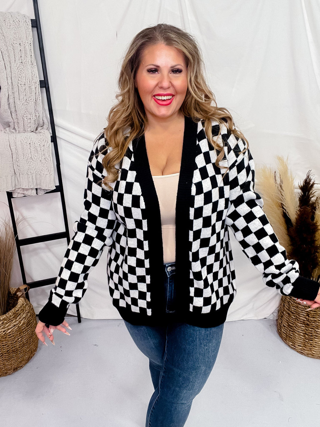 Black and White Checkered Cardigan - Whiskey Skies - MICHELLE MAE