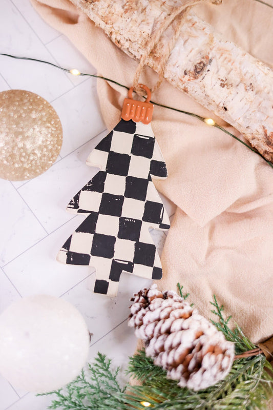 Black and White Checkered Christmas Tree Ornament - Whiskey Skies - ADAMS & CO