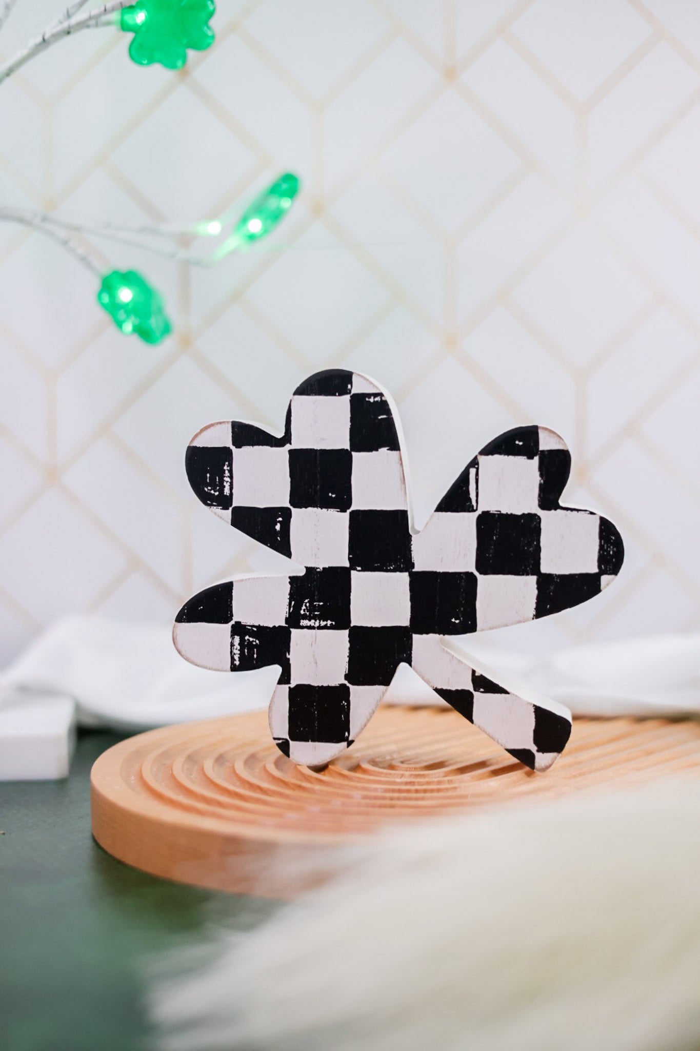 Black and White Checkered Clover Wooden Cutout - Whiskey Skies - ADAMS & CO