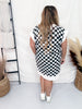 Black and White Checkered Hi - Lo V - Neck Dress with Side Slit - Whiskey Skies - JADE BY JANE