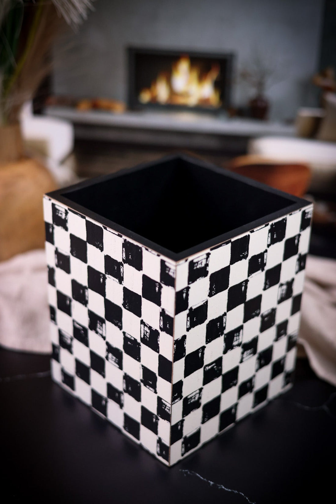 Black and White Checkered Pencil Holder - Whiskey Skies - ADAMS & CO