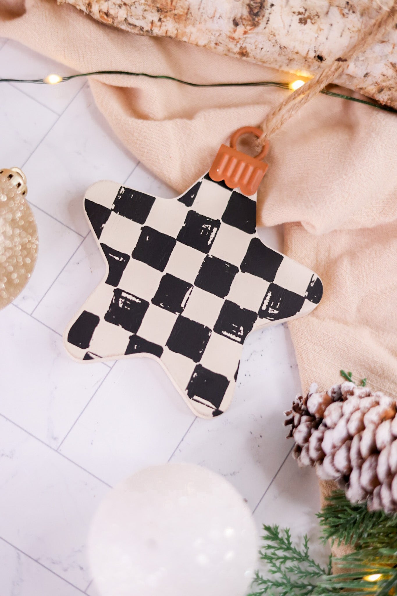 Black and White Checkered Star Ornament - Whiskey Skies - ADAMS & CO