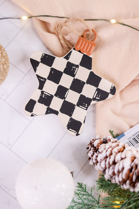 Black and White Checkered Star Ornament - Whiskey Skies - ADAMS & CO