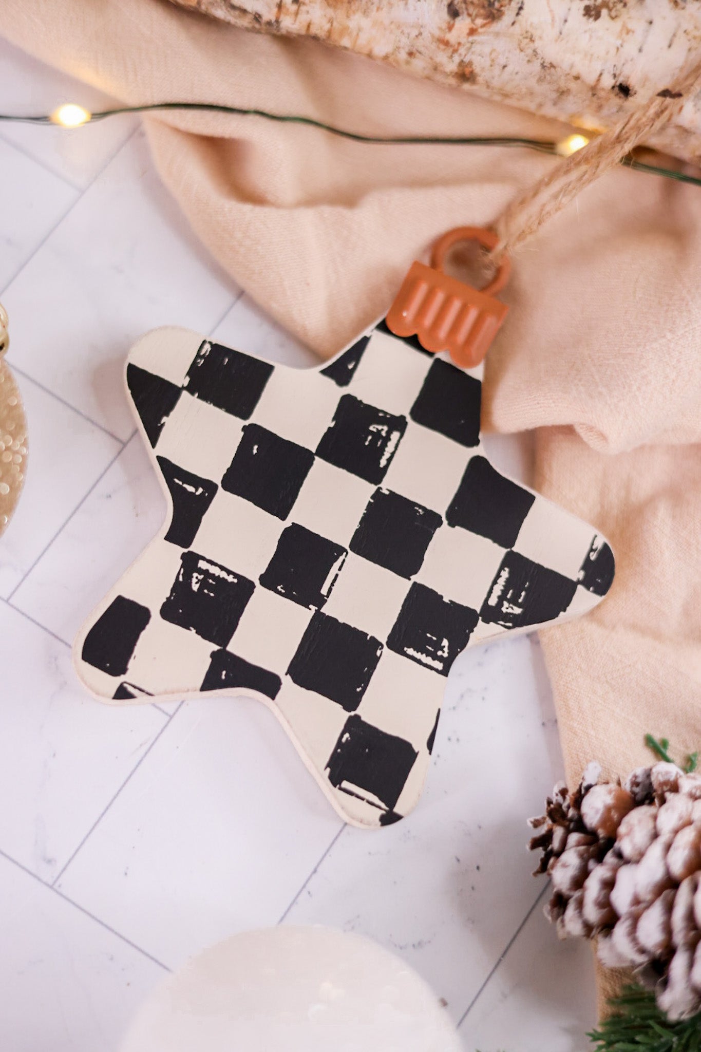 Black and White Checkered Star Ornament - Whiskey Skies - ADAMS & CO