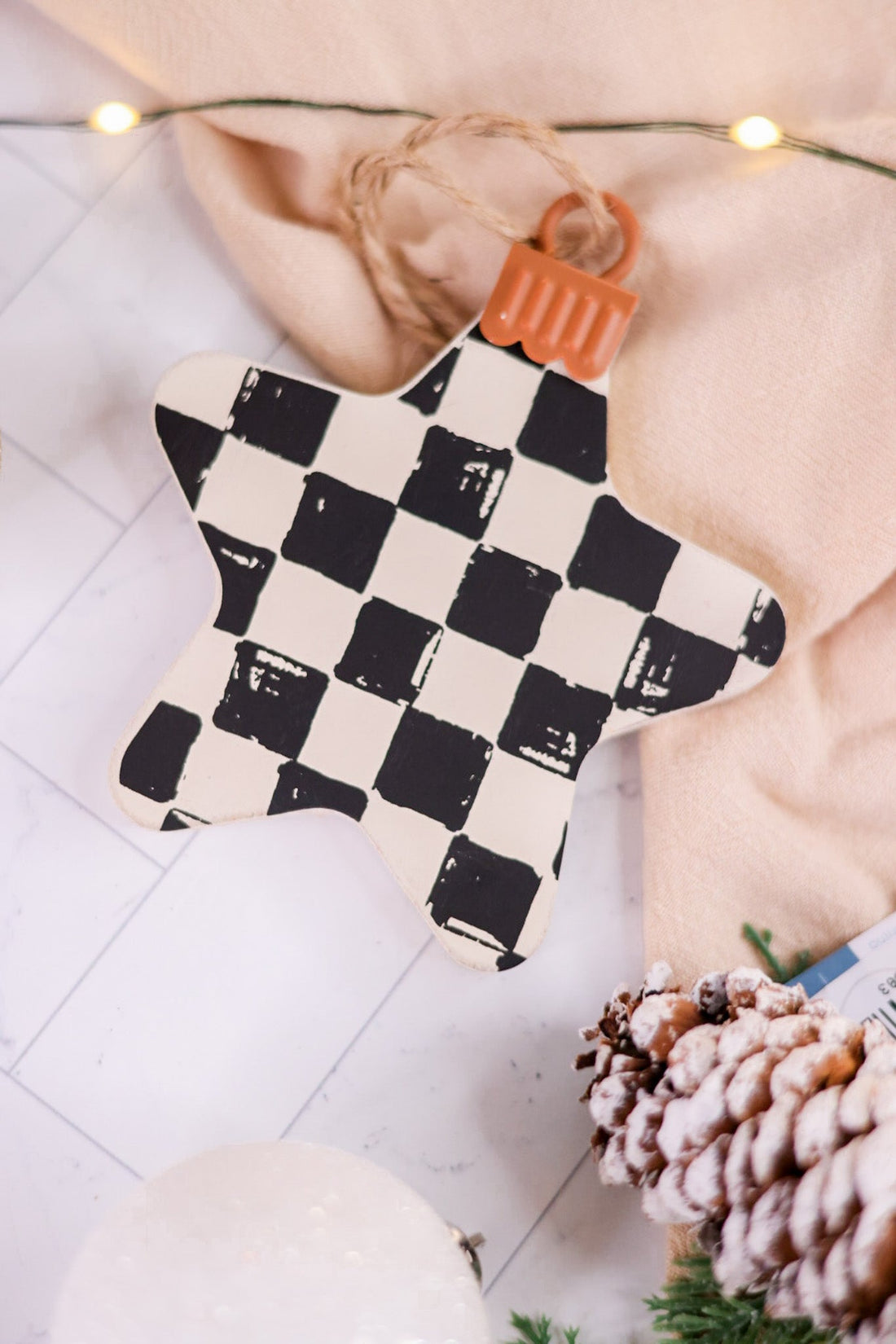 Black and White Checkered Star Ornament - Whiskey Skies - ADAMS & CO