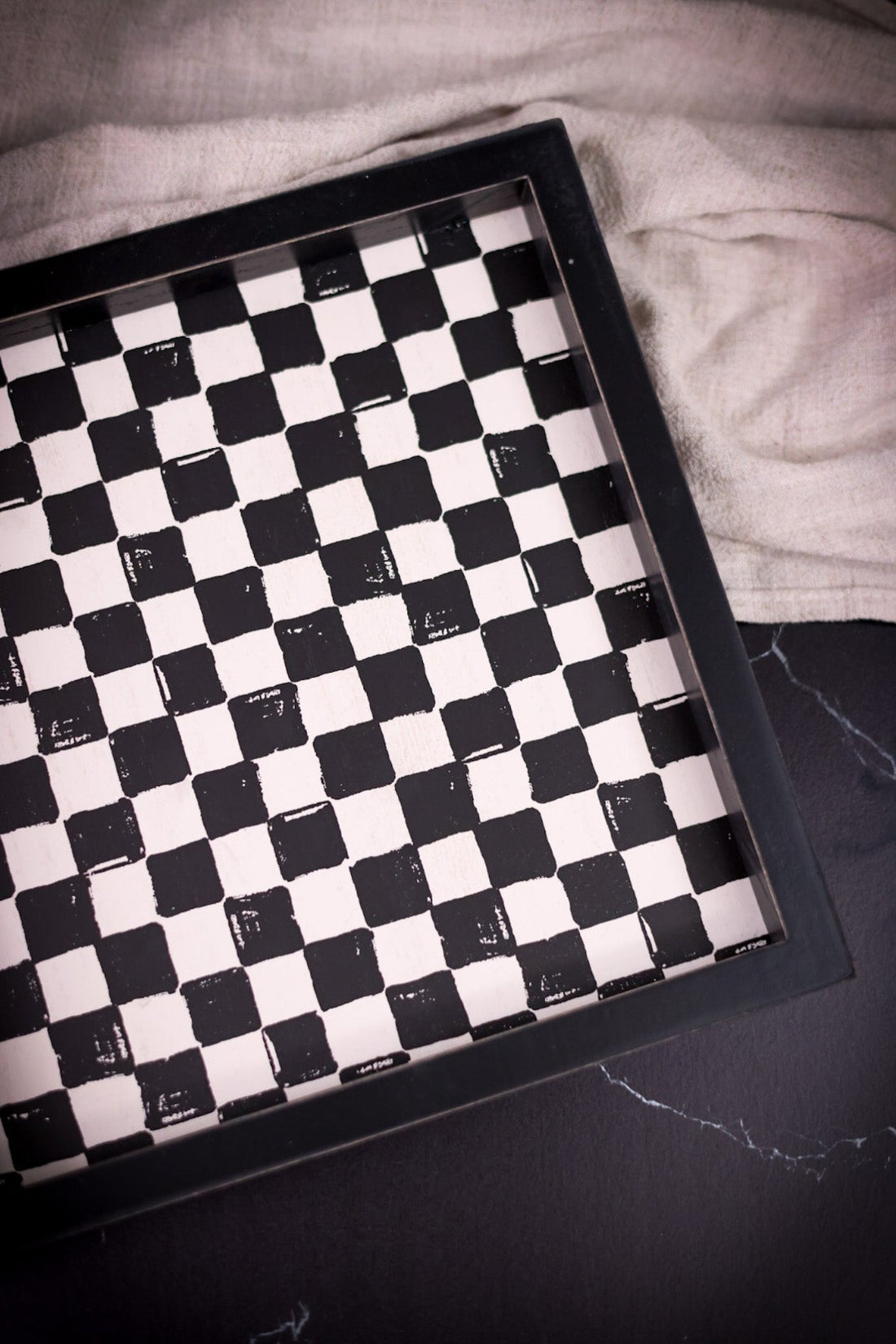 Black and White Checkered Wooden Tray - Whiskey Skies - ADAMS & CO