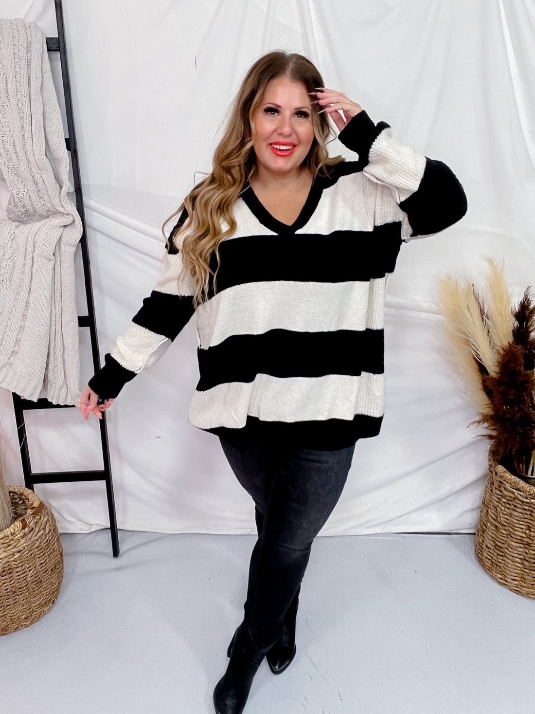 Black and White Rugby Striped Sweater - Whiskey Skies - EASEL