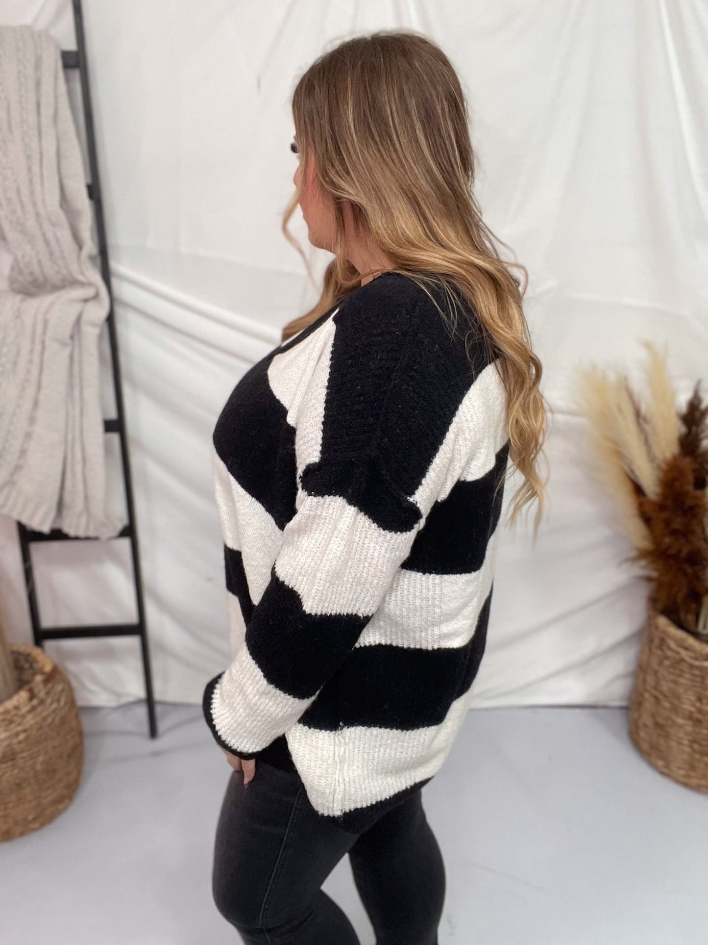 Black and White Rugby Striped Sweater - Whiskey Skies - EASEL