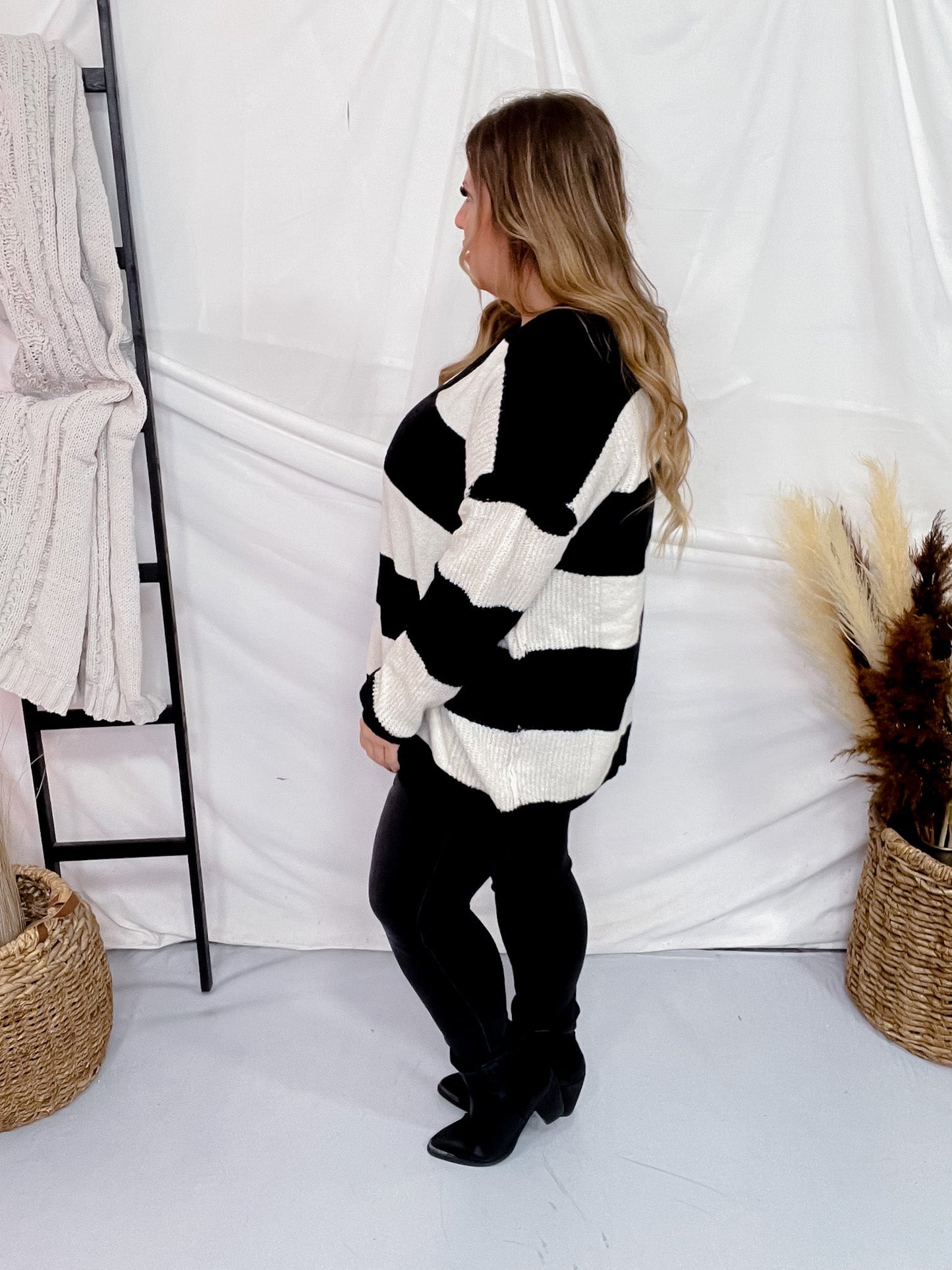 Black and White Rugby Striped Sweater - Whiskey Skies - EASEL