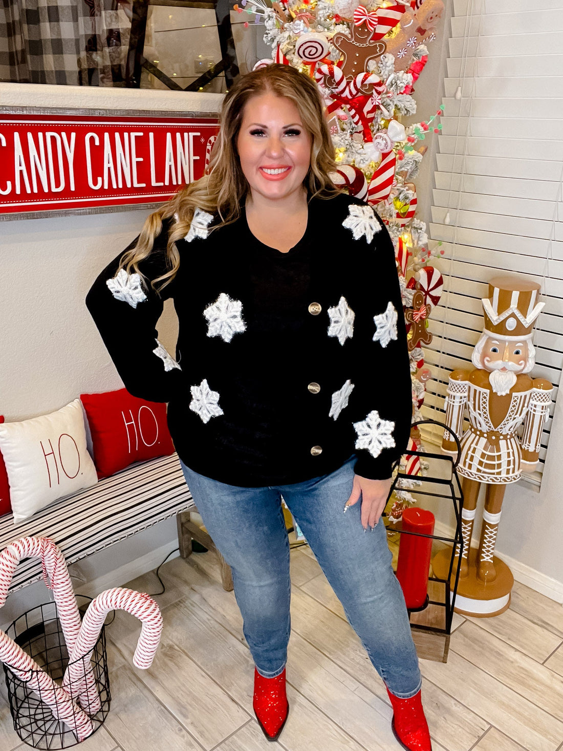 Black and White Snowflake Cardigan - Whiskey Skies - MICHELLE MAE