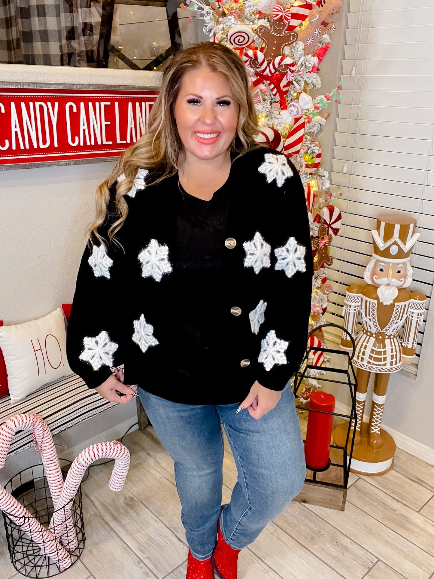 Black and White Snowflake Cardigan - Whiskey Skies - MICHELLE MAE