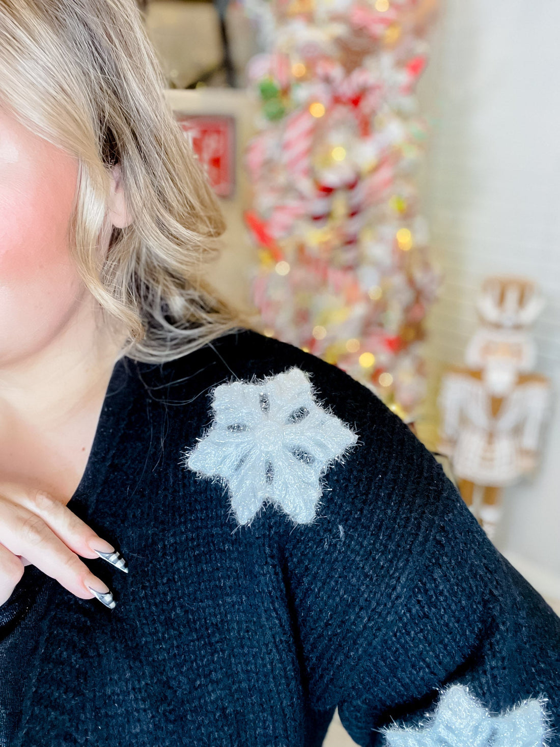 Black and White Snowflake Cardigan - Whiskey Skies - MICHELLE MAE