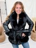 Black Belted Faux Fur & Leather Coat - Whiskey Skies - COALITION LA
