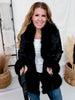 Black Belted Faux Fur & Leather Coat - Whiskey Skies - COALITION LA