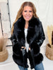 Black Belted Faux Fur & Leather Coat - Whiskey Skies - COALITION LA